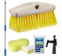 STAR BRITE Combo-Poignée de 0,9 m à 1,8 m avec Brosse en Fibre Souple de 20,3 cm (Jaune) + Crochets de Fixation + Gomme à gratter pour Bateau + éponge géante, Aluminium, Standard