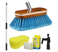 STAR BRITE Premium Combo-Manche de 0,9 m à 1,8 m avec brosse en bois synthétique en fibre moyenne de 20,3 cm (Bleu) avec pare-chocs + Crochet de fixation + Gomme pour bateau + éponge géante, aluminium
