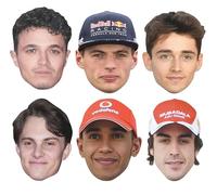 Star Cutouts CMP22 Motor Racing Lot de 6 masques en carton - Lando Norris, Max Verstappen, Charles Leclerc, Oscar Piastri, Lewis Hamilton et Fernando Alonso - Racing Party & Fan Bundle