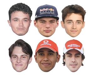 Star Cutouts CMP22 Motor Racing Lot de 6 masques en carton - Lando Norris, Max Verstappen, Charles Leclerc, Oscar Piastri, Lewis Hamilton et Fernando Alonso - Racing Party & Fan Bundle