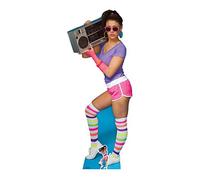 Figurine en carton femme avec radio années 80 tenue fluo 177 cm