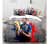 Star du Football Kylian Mbappé Housse de Couette Douce 3D Parure de Lit,Microfibre Impression Numérique Literie en,pour Adultes Enfants
