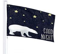 Star Flag 3x5 FT Cute Animal Polar Bear in Starry Sky with Word Good Night Outdoor Flags Large Welcome Yard Banners Home Garden Yard Lawn Decor Black White