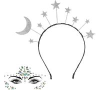 Star Headband And Face Sticker Temporary Tattoo Rhinestone Face Tiara Star Rhinestone Makeup Carnival Eyes Stickers For Gluing Headband Girl Decorative Rhinestone
