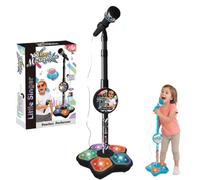 Star Microphone with Stand, Microphone Toy, Karaoke Machine Toy with Light, for Singing, Music Play (Black)