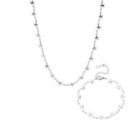 Star Necklace Bracelet - Simple Delicate 18K Gold Plated/Rose Gold/Silver Plated Pendant Chain Handmade Star Chokers Necklaces (Silver-1 set)