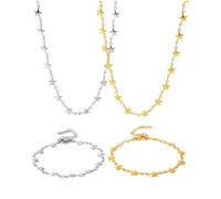 Star Necklace Bracelet - Simple Delicate 18K Gold Plated/Rose Gold/Silver Plated Pendant Chain Handmade Star Chokers Necklaces (2 Sets-mix colors)