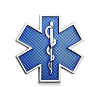 Star of Life Autocollant en métal pour voiture, 6,3 x 6,3 cm, autocollant médical bleu, emblème ambulatoire EMT en alliage de zinc, pour voiture, moto
