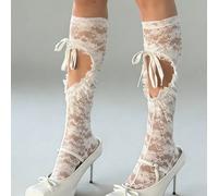 STAR RIVER 1 paire de jambières en dentelle blanche à cordon de serrage, nœud papillon ajouré, style Lolita gothique punk japonais, chaussettes hautes jusqu'au genou avec trous déchirés, printemps/été