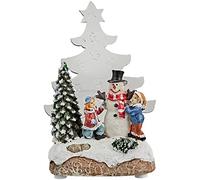 Star Scène de Noël LED Bonhomme de neige avec enfants LED verte, 14 x 8 cm, fonctionne avec pile, boîte de quatre couleurs avec,