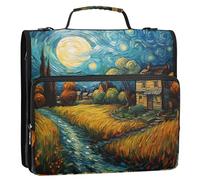 Star Sky Field Classeur à fermeture éclair à 3 anneaux avec poignée et bandoulière Capacité de 500 feuilles Sac de rangement multi-poches pour l'école et le bureau