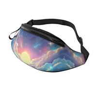 Star Sky Sac banane à taille réglable Bleu foncé Cosmos Sac à bandoulière imprimé Bleu Nuage Bleu Unisexe Sac banane pour amateurs de fitness Sac mains libres pour course à pied 14 x 35 cm, A35