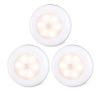 STAR-SPANGLED - Lot de 3 lampes à détecteur de mouvement pour l’intérieur, à coller, fonctionnement à piles, lumière LED sans fil pour armoire, escaliers, placard, cuisine, blanc chaud