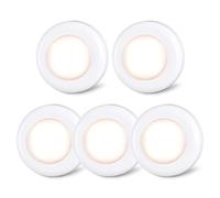STAR-SPANGLED Lot de 5 petits spots LED tactiles, à coller, fonctionnement à piles, pour intérieur, placard, armoire, meuble de cuisine, blanc chaud