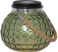 Star Trading 483-22 Lanterne solaire à LED "Dotte" verre, vert, env. 15x13,5 cm, LED blanche, avec poignée en sisal, batterie, carton quadri