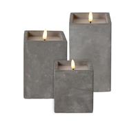 Star Trading Lot de 3 bougies LED électriques en cire véritable avec flamme vacillante et minuteur Fonctionnement à piles Aspect béton pour une décoration élégante