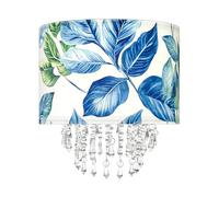 Star Vision Abat-jour en tissu botanique - Motif feuilles tropicales avec gouttelettes de perles de cristal, abat-jour tambour bleu vert pour lampe de table, lampe murale et lampadaire, décoration