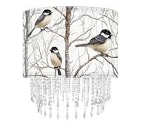 Star Vision Oiseau & Tree Abat-jour tambour en tissu avec gouttelettes de perles en acrylique, abat-jour botanique naturel pour lampe de table, lampe murale et lampadaire, 40 cm