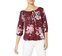 Star Vixen 3/4 Sleeve, Front Tie Peasant Top Blouse, Bordeaux/Floral, M Femme
