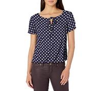 Star Vixen Haut Paysanne à Manches Courtes/Fendues avec Trou de Serrure et Ourlet à Bulles pour Femme, Bleu Marine/Pois Blancs, Taille XL