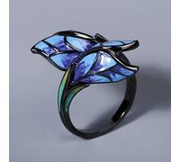 Star.W Bijoux pour Femmes Forme Unique Bague en émail Papillon Bleu Bijoux de fête élégants Bague Papillon en émail Faite à la Main