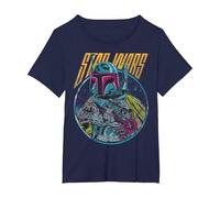 Star Wars Boba Fett Neon Blaster Vintage T-Shirt, Femme Grandes Tailles, Bleu Marine, 4X