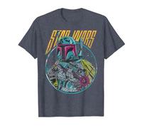 Star Wars Boba Fett Neon Blaster Vintage T-Shirt, Homme, Bleu Chiné, S