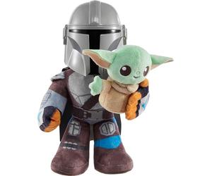 Star Wars Clan de 2 Peluches Sonore The Mandalorian (28 cm) avec Grogu (10 cm), avec tête en plastique détaillée et corps en peluche, Jouet Enfant, Dès 3 ans, HNT52