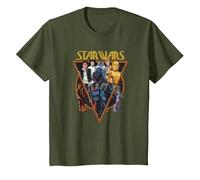 Star Wars Classic Art Characters and Logo Retro Vintage T-Shirt, Enfant, Olive, 8 Ans