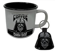 Star Wars Dark Vador Ensemble tasse et porte-clés dans un coffret cadeau (motif café côté sombre) 325 ml Tasse en céramique style feu de camp et porte-clés tissé - Produit officiel, noir