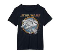 Star Wars Faucon Millenium & TIE Fighter in The Stars Logo T-Shirt, Femme Grandes Tailles, Noir, 2X