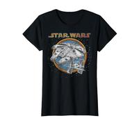 Star Wars Faucon Millenium & TIE Fighter in The Stars Logo T-Shirt, Femme, Noir, S