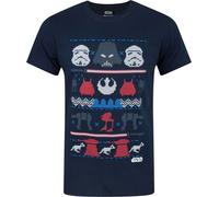 Star Wars Hommes Dark Side Fair Isle Christmas T-Shirt NS4109 (XL) (Bleu)