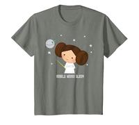 Star Wars Kawaii Princess Leia Rebels Never Sleep T-Shirt, Enfant, Vert Kaki chiné, 4 Ans