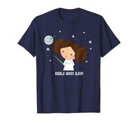 Star Wars Kawaii Princess Leia Rebels Never Sleep T-Shirt, Homme, Bleu Marine, 4XL
