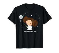 Star Wars Kawaii Princess Leia Rebels Never Sleep T-Shirt, Homme, Noir, 4XL