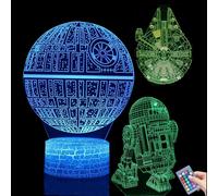 Star Wars Lampe 3d, 3 Pièces Veilleuse 3d Illusion, Led Illusion Night Light Avec 7 Couleurs Commande Tactile Et Télécommande 16 Couleurs, Star Wars Cadeau Lampe Pour Enfants, Garçons, Filles