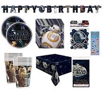 Star Wars Lot de 16 assiettes à déjeuner, 16 serviettes, 1 nappe, 1 bannière, 1 feuille d'autocollants dinosaures