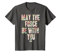 Star Wars May The Force Be with You Floral Pattern T-Shirt, Enfant, Asphalte, 8 Ans