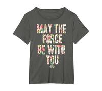 Star Wars May The Force Be with You Floral Pattern T-Shirt, Femme Grandes Tailles, Asphalte, 3X