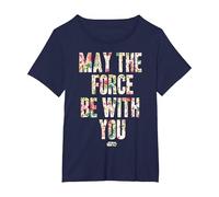 Star Wars May The Force Be with You Floral Pattern T-Shirt, Femme Grandes Tailles, Bleu Marine, 5X