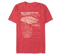Star Wars Millennium Falcon Detailed Drawing T-Shirt, Rouge chiné, M Homme