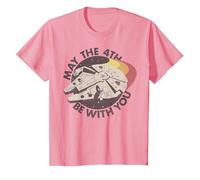 Star Wars Millennium Falcon May The 4th Be with You Retro T-Shirt, Enfant, Rose, 4 Ans