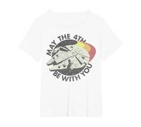 Star Wars Millennium Falcon May The 4th Be with You Retro T-Shirt, Femme Grandes Tailles, Blanc, 1X