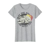 Star Wars Millennium Falcon May The 4th Be with You Retro T-Shirt, Femme, Gris Chiné, XS