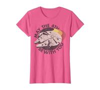 Star Wars Millennium Falcon May The 4th Be with You Retro T-Shirt, Femme, Rose Chiné, XS