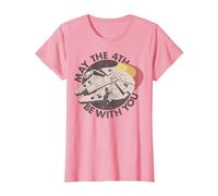Star Wars Millennium Falcon May The 4th Be with You Retro T-Shirt, Femme, Rose, XS