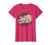 Star Wars Millennium Falcon May The 4th Be with You Retro T-Shirt, Femme, Rouge Chiné, XS