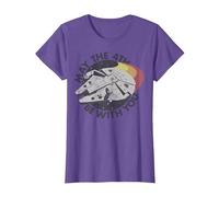Star Wars Millennium Falcon May The 4th Be with You Retro T-Shirt, Femme, Violet Chiné, XS