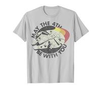 Star Wars Millennium Falcon May The 4th Be with You Retro T-Shirt, Homme, Argent, XXL